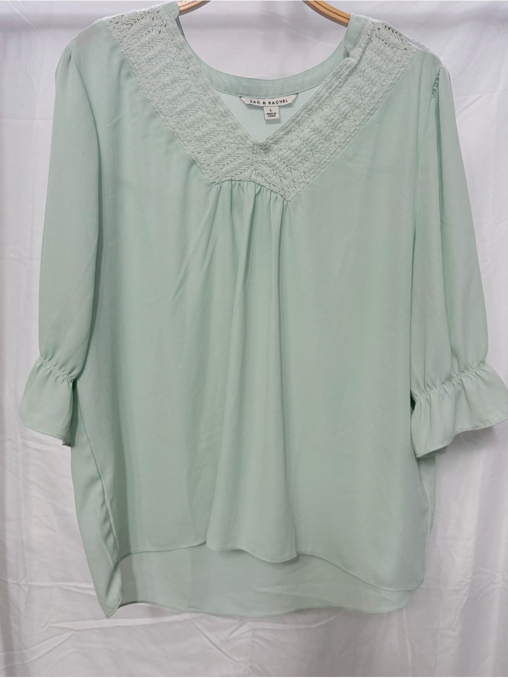 Zac & Rachel Pastel Mint V-Neck Peasant Tunic